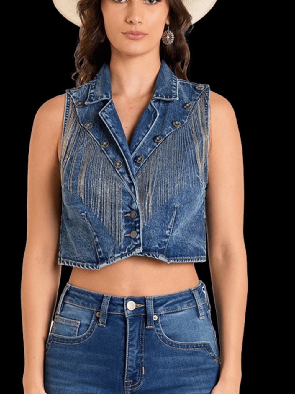 Denim  with Silver Fringe Vest by Rock & Roll Denim